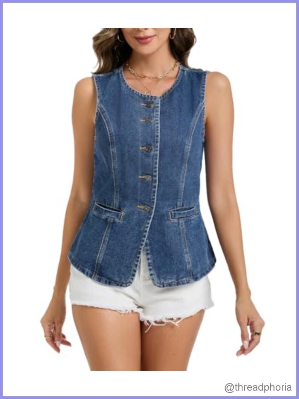 Women's Sleeveless Denim Vest Button Down Jean Waistcoat Blazer Top Solid